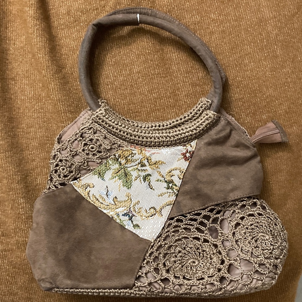 Cato Brown and Cream Crochet Shoulder Bag